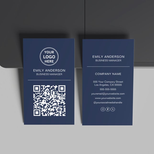 Custom QR Code Logo Minimal Navy Blue Business Card (Custom QR Code Logo Minimal Navy Blue Business Card)