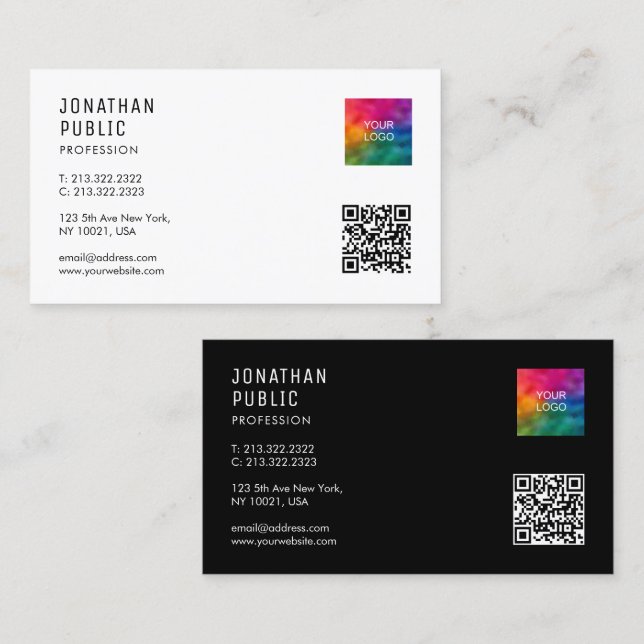 Custom QR Code Logo Modern Elegant Simple Template Business Card (Front/Back)
