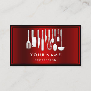 Custom QR CODE Logo Restaurant Cooking Chef Red Business Card