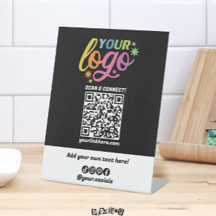 Custom QR Code Logo Socials Black White Rainbow Pedestal Sign