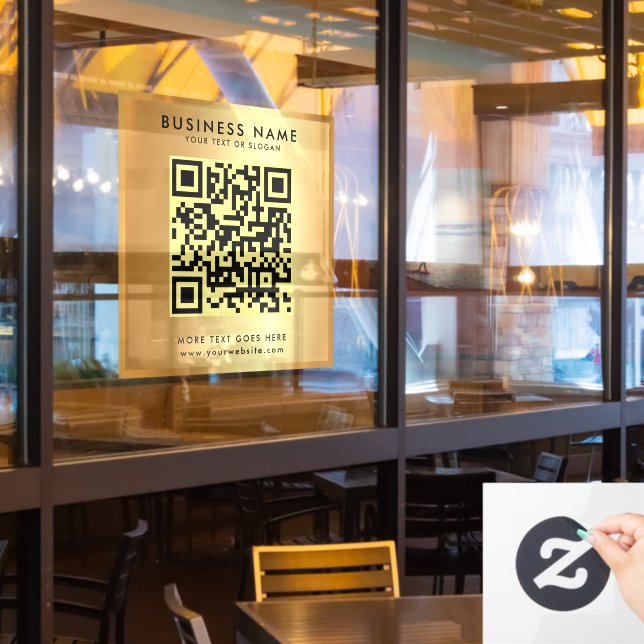 Custom QR Code Logo Text Faux Gold Glamourous (Restaurant Window)