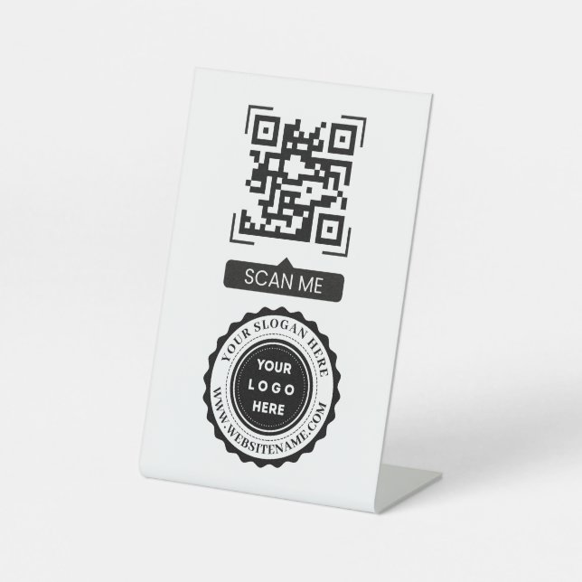 Custom QR Code Logo Text Modern Business Pedestal Sign (Front)