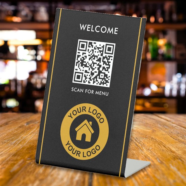 Custom QR Code Logo Text Modern Business Pedestal Sign (Creator Uploaded)