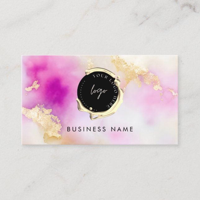 Custom QR Code & Logo Unique Watercolor Pink Business Card (Front)