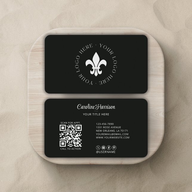 Custom QR code Logo Website Social Media Business Card (Fully editable-change background & font color, add or remove social media icons to suit your needs.)