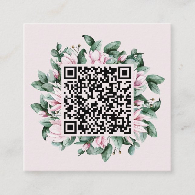Custom QR Code Magnolia Flower Frame Wedding Enclosure Card (Front)