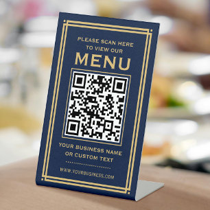 Custom QR Code Menu Contactless Classic Navy Gold Pedestal Sign