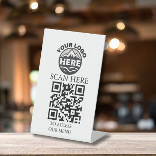 Custom QR Code Menu Logo Pedestal Sign  Restaurant