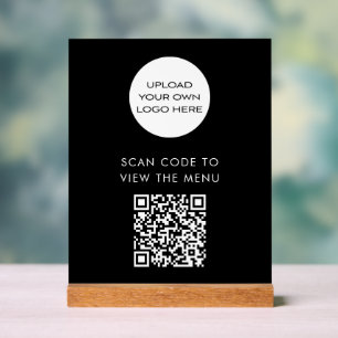 Custom QR Code Menu Scan Logo Black Acrylic Sign