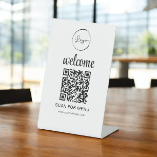 Custom QR Code Menu Text Modern Business Pedestal Sign