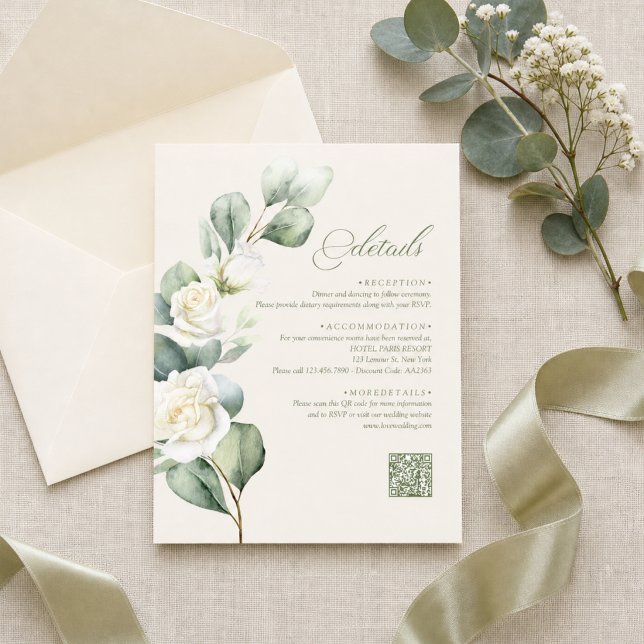 Custom QR Code Modern Botanical Wedding Details Enclosure Card (Creator Uploaded)