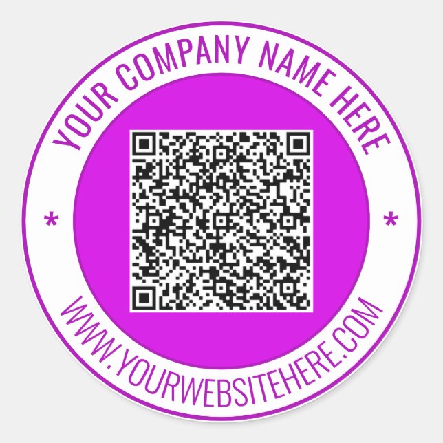 Custom QR Code Name Info Round Stickers Example (Front)