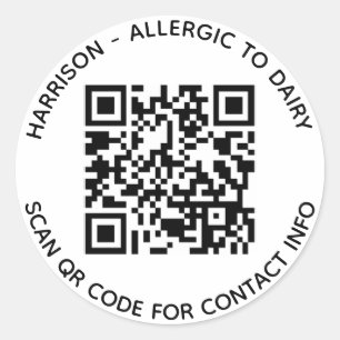 Custom QR Code name text contact info photo kids Classic Round Sticker