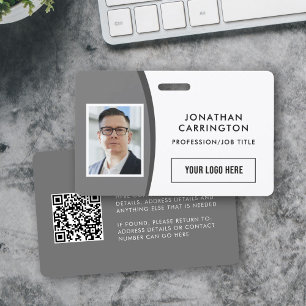 Custom QR Code Photo Logo Grey Employee ID Badge