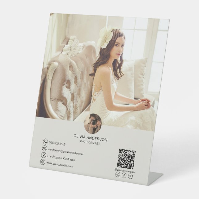 Custom QR Code Photo Social Media Business Pedestal Sign (Front)