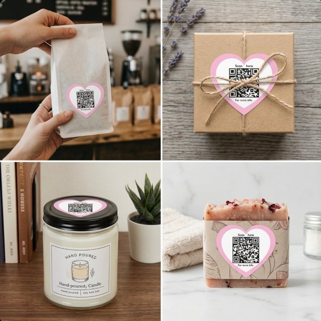 Custom QR Code Pink Heart Shaped Sticker (Custom QR Code Pink Heart Shaped Sticker)