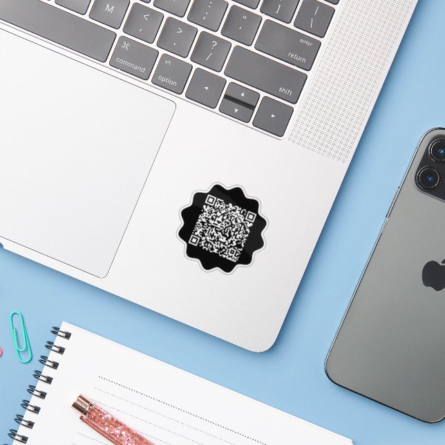 Custom Qr Code Playful Wavy Border Cut Out  (Laptop w/ iPhone)