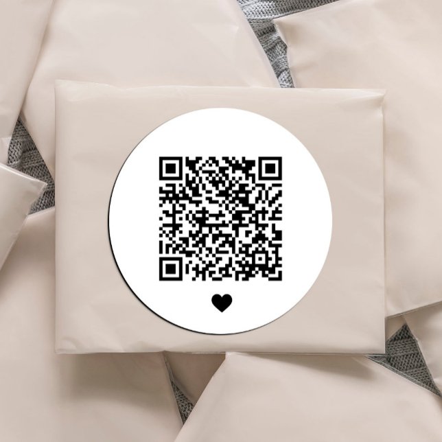 Custom QR Code Promotional Classic Round Sticker (QR code round sticker in a modern minimalist style with a cute heart #qrcode #creatyourqrcode)