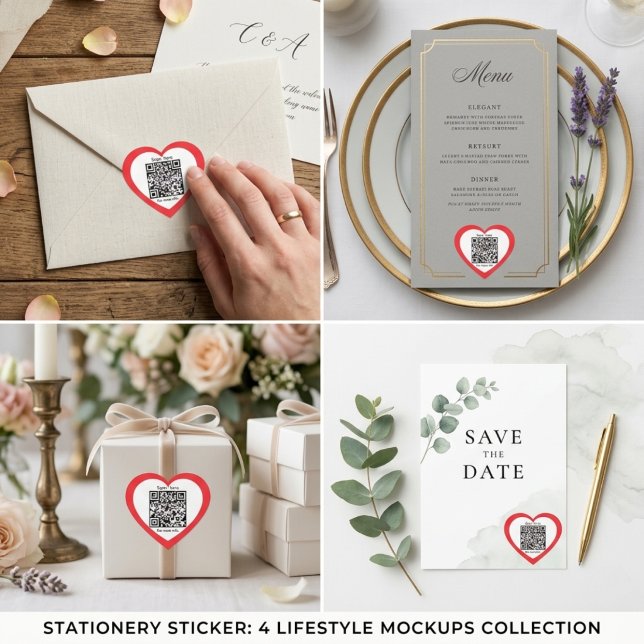 Custom QR Code Red Heart Shaped Wedding Sticker (Custom QR Code Red Heart Shaped Wedding Sticker)