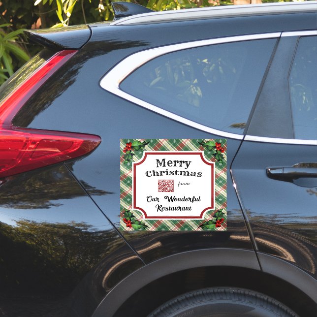 Custom QR Code Restaurant Christmas Plaid (Car Side)