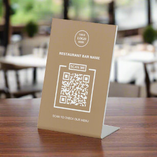 Custom QR Code Rustic Craft Business Menu  Pedestal Sign