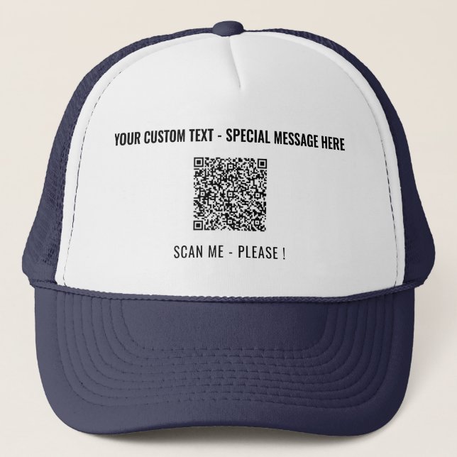 Custom QR Code Scan Info and Text Trucker Hat (Front)