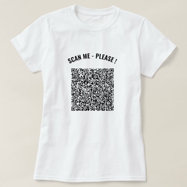 Custom QR Code Scan Info Text Playful T-Shirt Gift (Design Front)