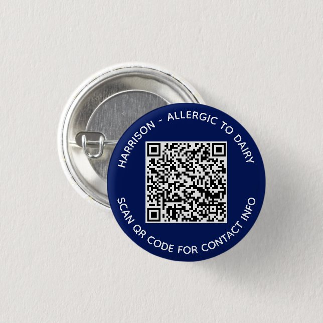Custom QR Code scannable contactless Info navy 3 Cm Round Badge (Front & Back)