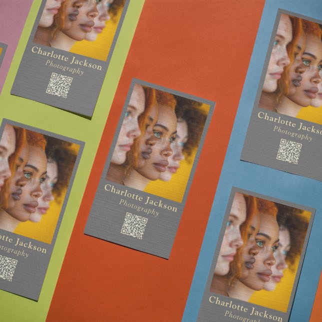 Custom QR Code Scannable Photo Photographer Grey Business Card (Creator Uploaded)