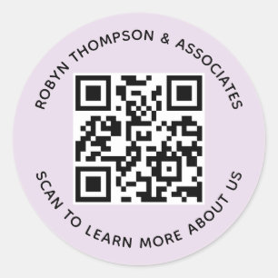 Custom QR Code Stickers 3 Inch Round Lilac Purple