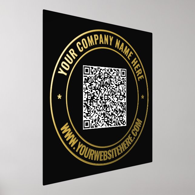 Custom QR Code Text Black Gold Foil Print Poster (Laydown)