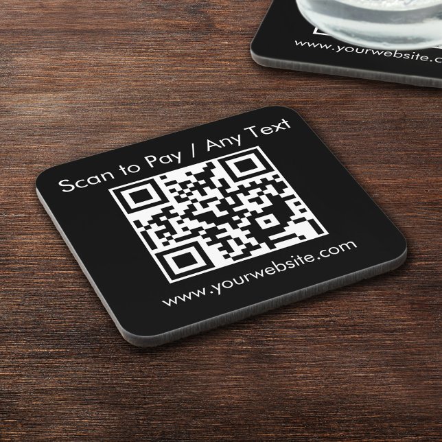 Custom QR Code / Text Black Square Cork Backed Coaster (Creator Uploaded)