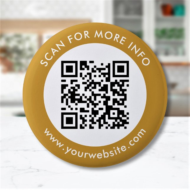 Custom QR Code Text Black White Gold 6 Cm Round Badge (Creator Uploaded)