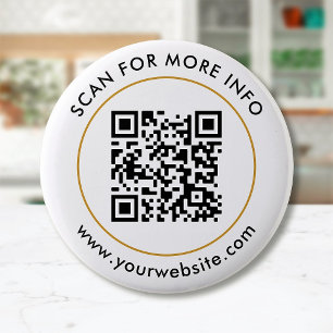Custom QR Code Text Black White Gold 6 Cm Round Badge
