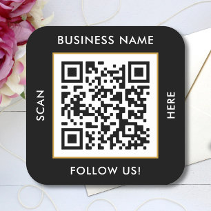 Custom QR Code Text Black White Square Sticker