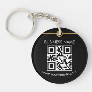 Custom QR Code Text Modern Black White Business Key Ring