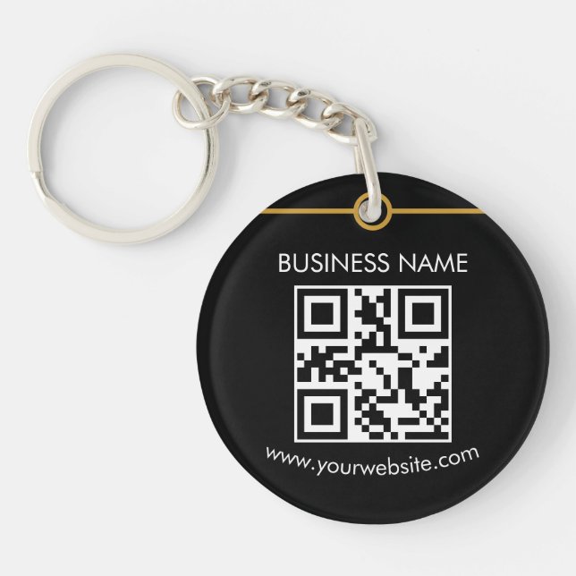 Custom QR Code Text Modern Black White Business Key Ring (Front)