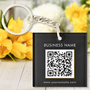 Custom QR Code Text Modern Black White Business Key Ring