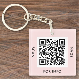Custom QR Code Text Modern Blush Pink Business Key Ring