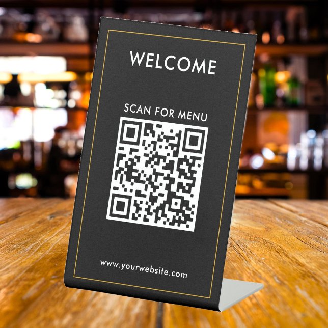 Custom QR Code Text Modern Business Pedestal Sign (Creator Uploaded)