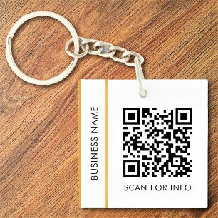 Custom QR Code Text Modern Gold White Business Key Ring