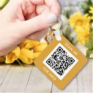 Custom QR Code Text Modern Gold White Business Key Ring