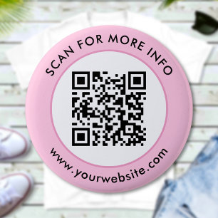 Custom QR Code Text Pink White Black 6 Cm Round Badge