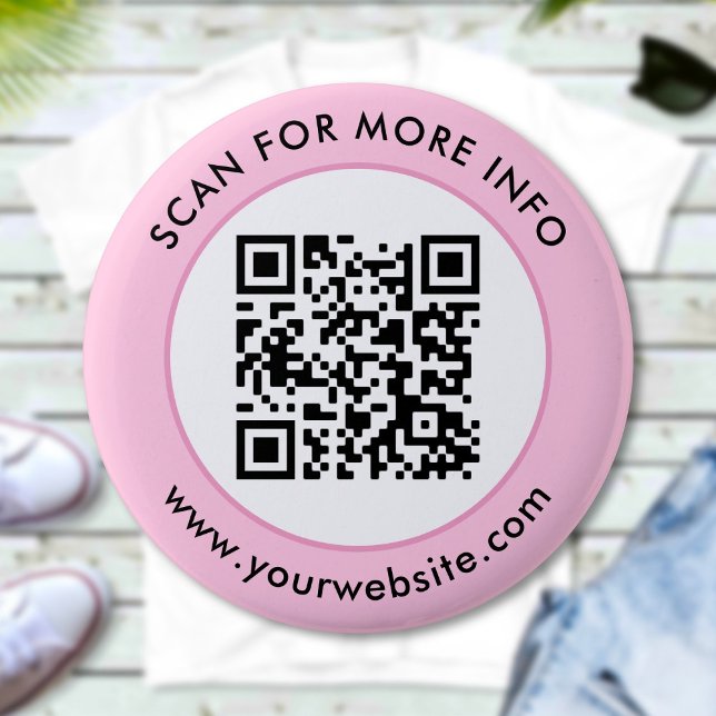 Custom QR Code Text Pink White Black 6 Cm Round Badge (Creator Uploaded)