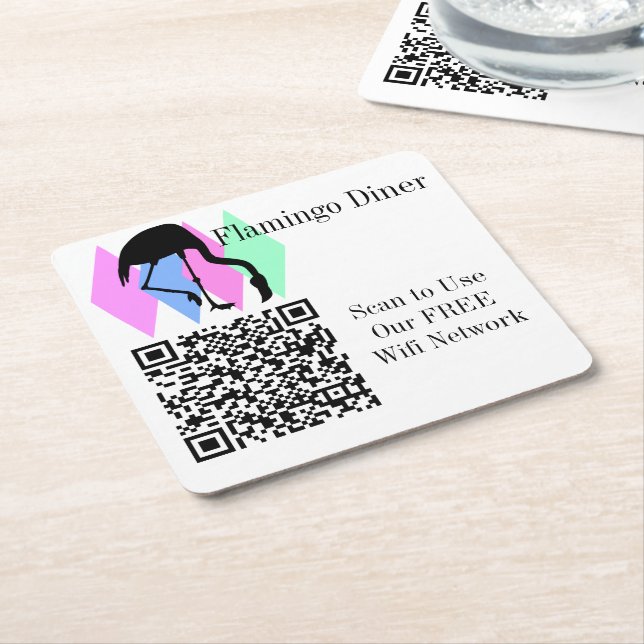Custom QR Code Wifi Network Access Square Paper Coaster (Angled)