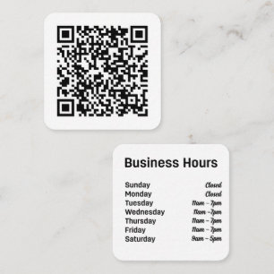 Custom QR Code with Business Hours Square Business Card