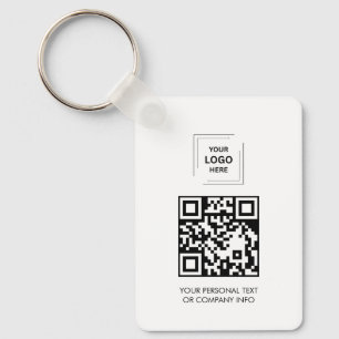 Custom QR Logo Contact Minimal White Design Key Ring