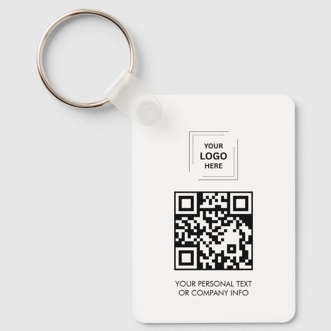 Custom QR Logo Contact Minimal White Design Key Ring (Front)