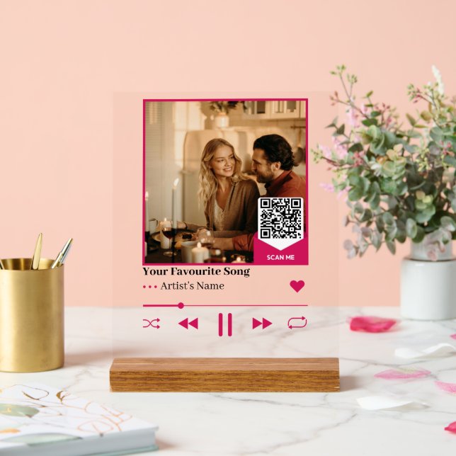 Custom QR Music Photo Plaque with Romantic Album  Acrylic Sign (Wedding)