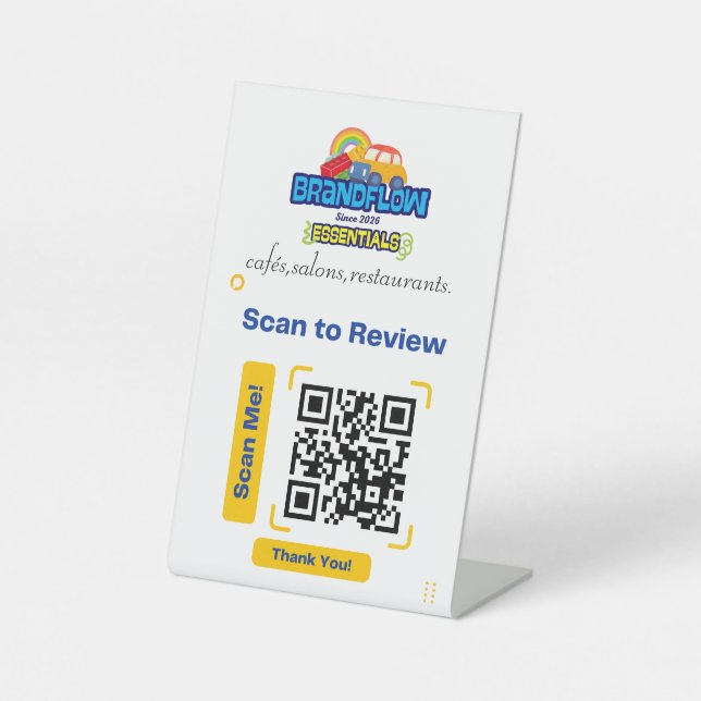Custom QR Review Table Sign with Logo (Front)